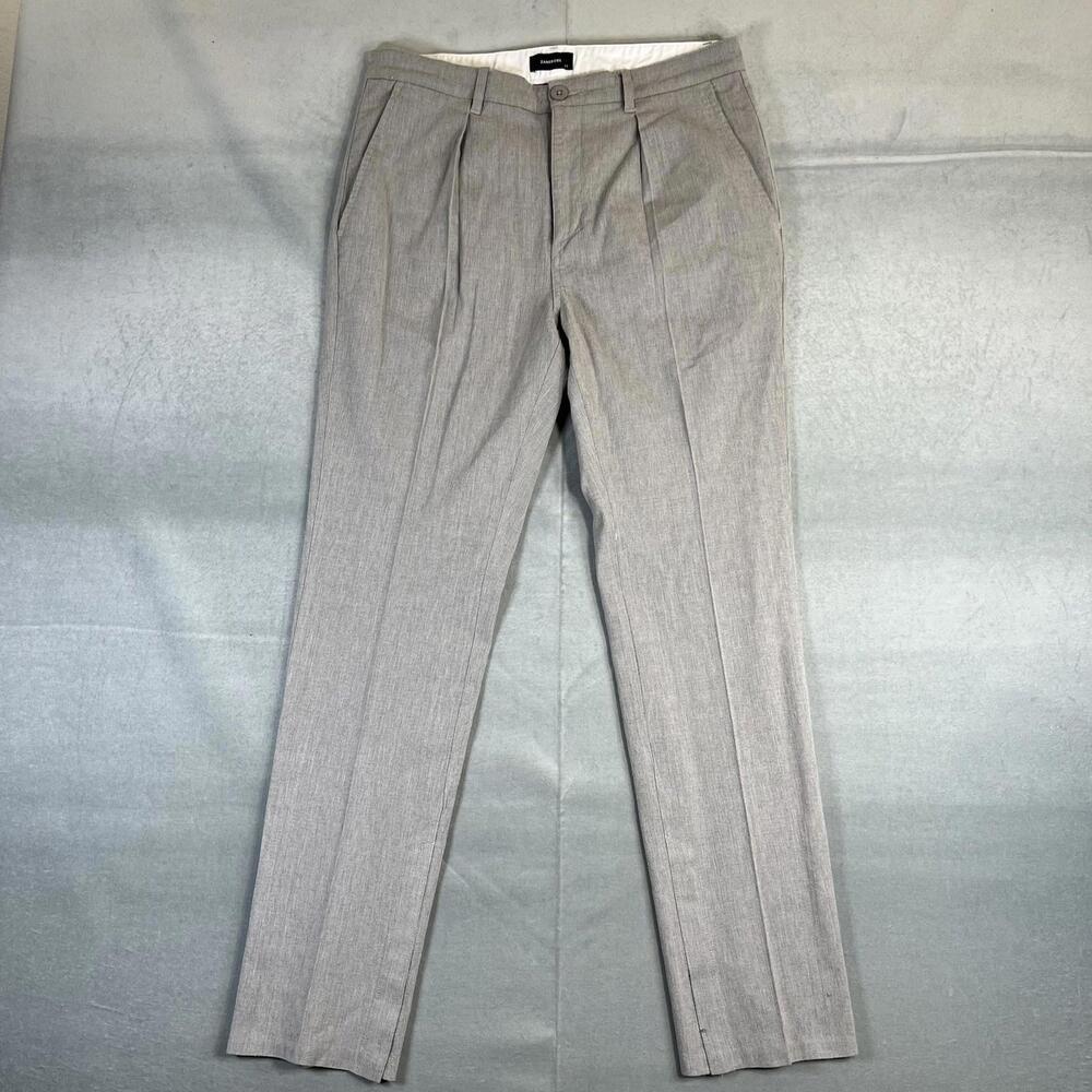 Zanerobe Pleated Dress Pants Mens 32 Gray Slim Wool Blend Stretch